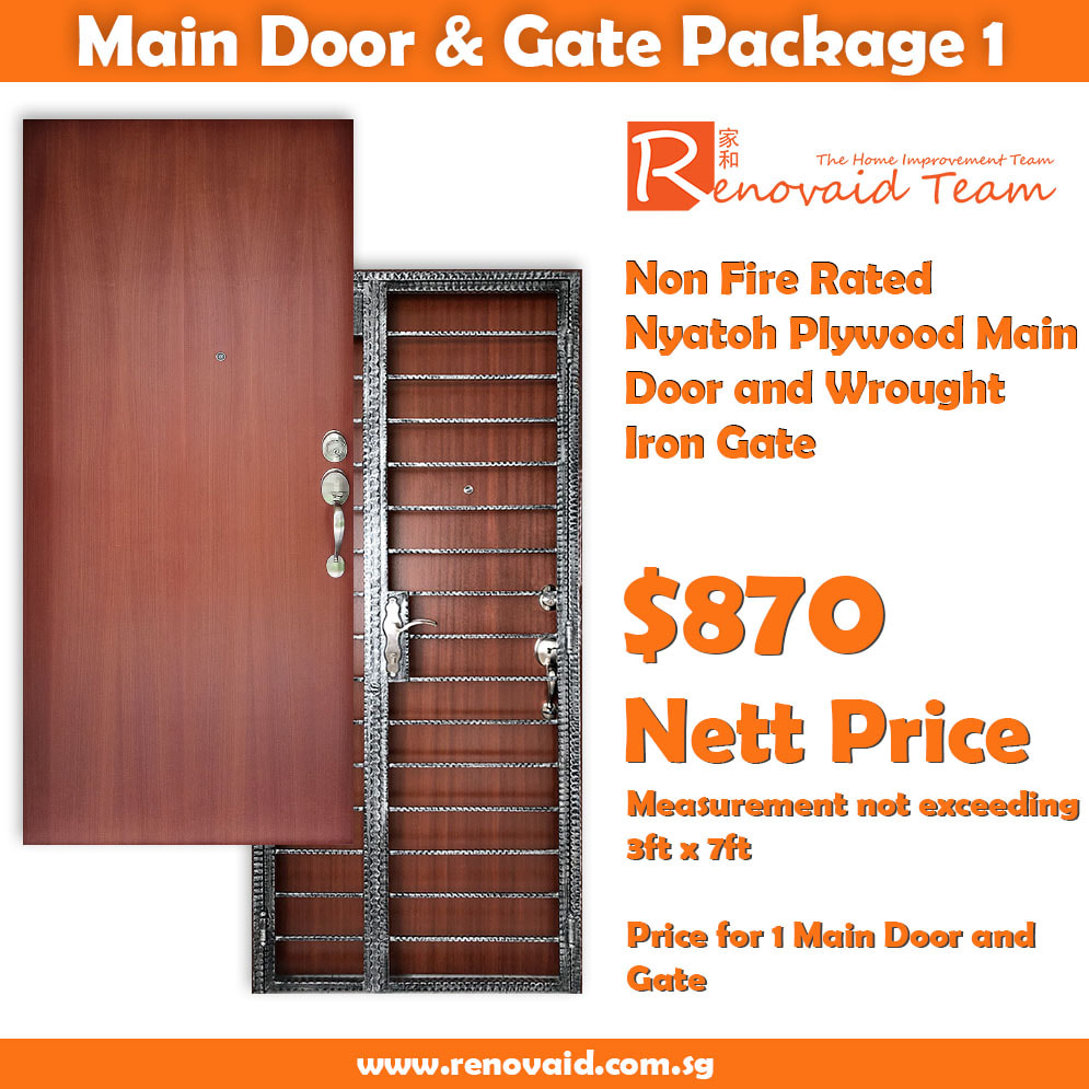 HDB Nyatoh Plywood Main Door and Gate Promotion Price