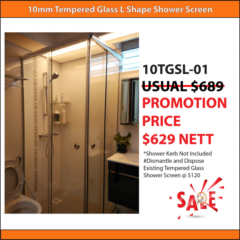 10mm Tempered Glass (L-Shape) Shower Screen Promotion Price