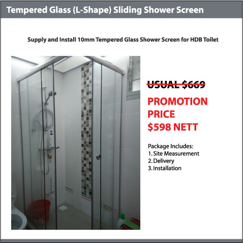 10mm Tempered Glass (L-Shape) Shower Screen
