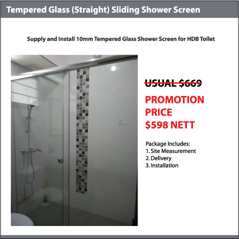 10mm Tempered Glass (Straight) Shower Screen