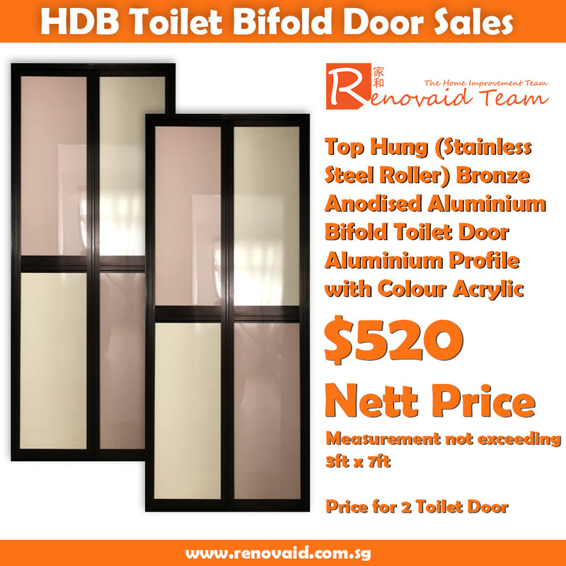 2 hdb ba top hung premium aluminum bifold toilet door $520