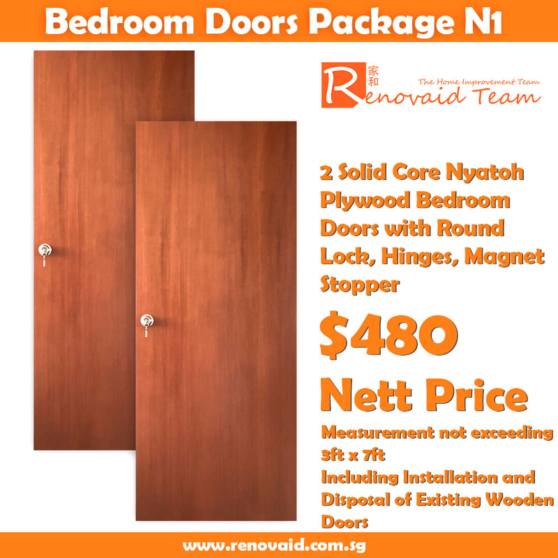 2 solid core nyatoh plywood bedroom doors