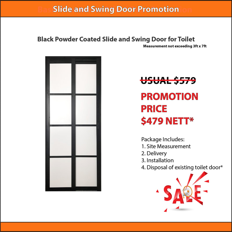 Slide and Swing Door (Black Powder Coated) Toilet Door Promotion