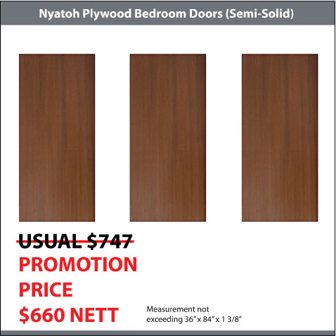 Nyatoh Plywood doors for 3 bedrooms