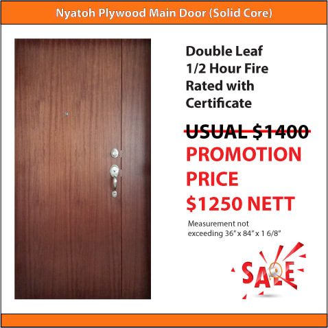 1/2hr Fire Rated Double Leaf Nyatoh Plywood HDB Main Door