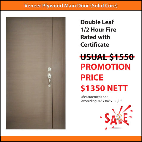 1/2hr Fire Rated Double Leaf Veneer Plywood HDB Main Door