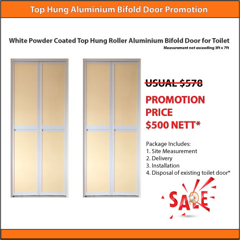 Top Hung Roller (WPC) Aluminium Bifold Toilet Door